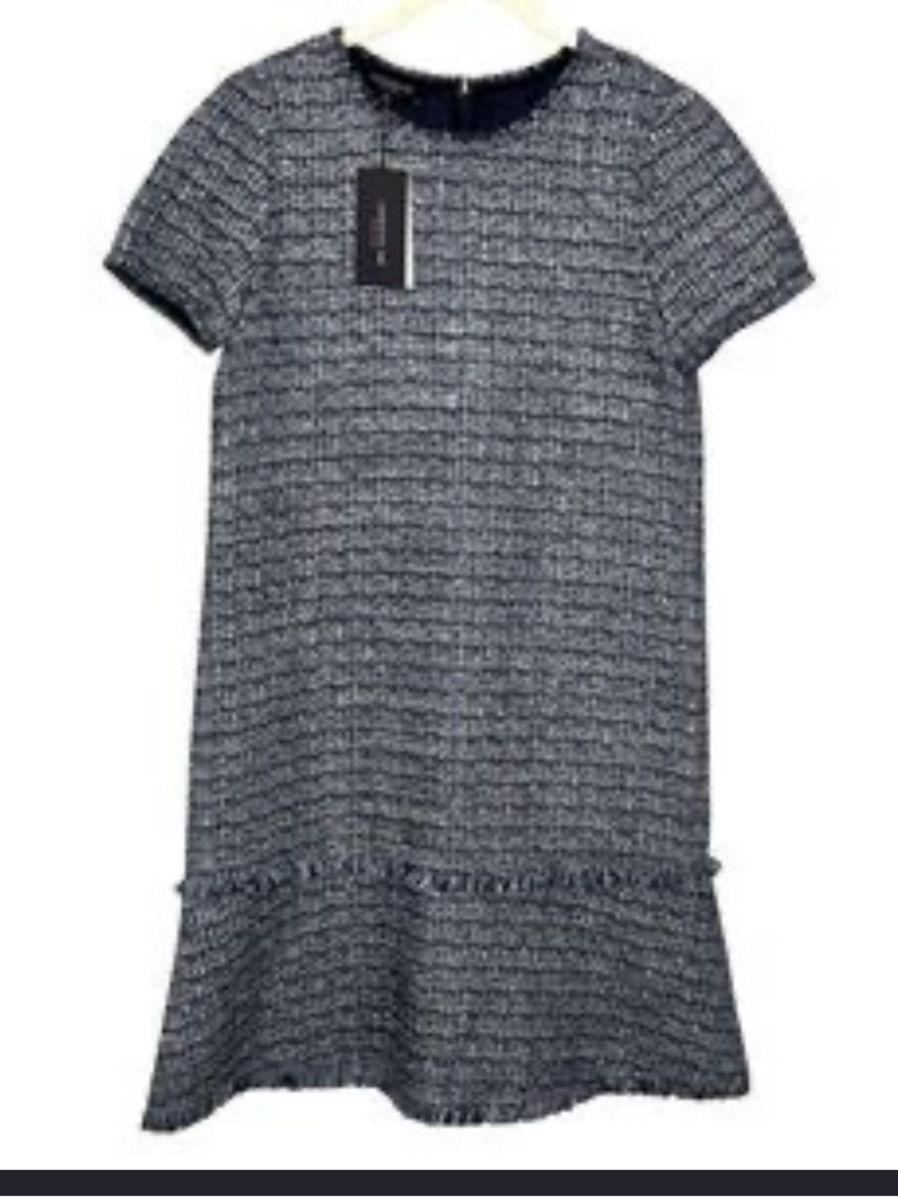 Lafayette 148 New York Black & White Tweed Fringe Mini Dress - Picture 1 of 6